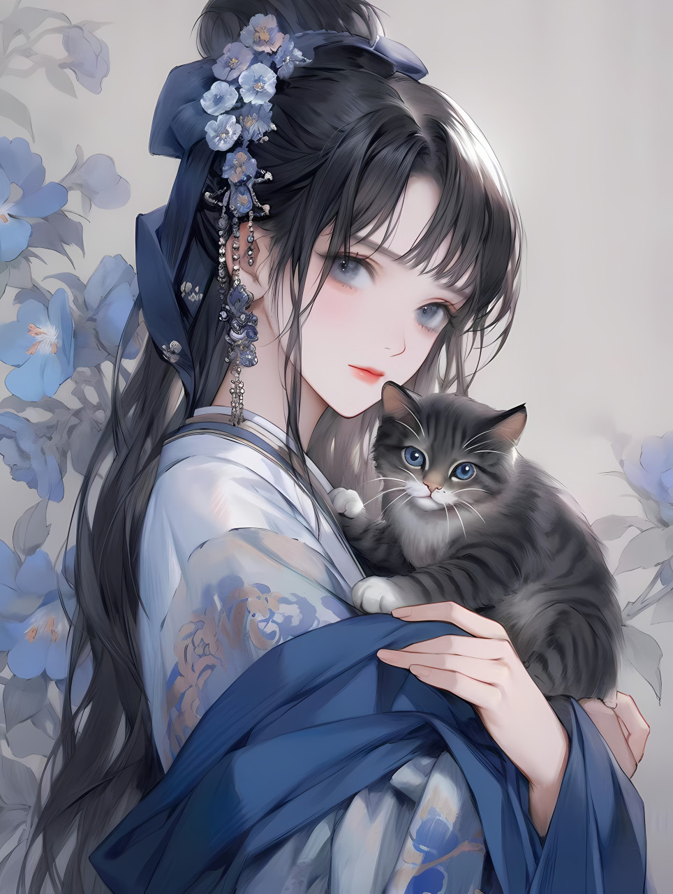 古风少女与猫咪 #二次元# #ai共创计划# #ai绘画