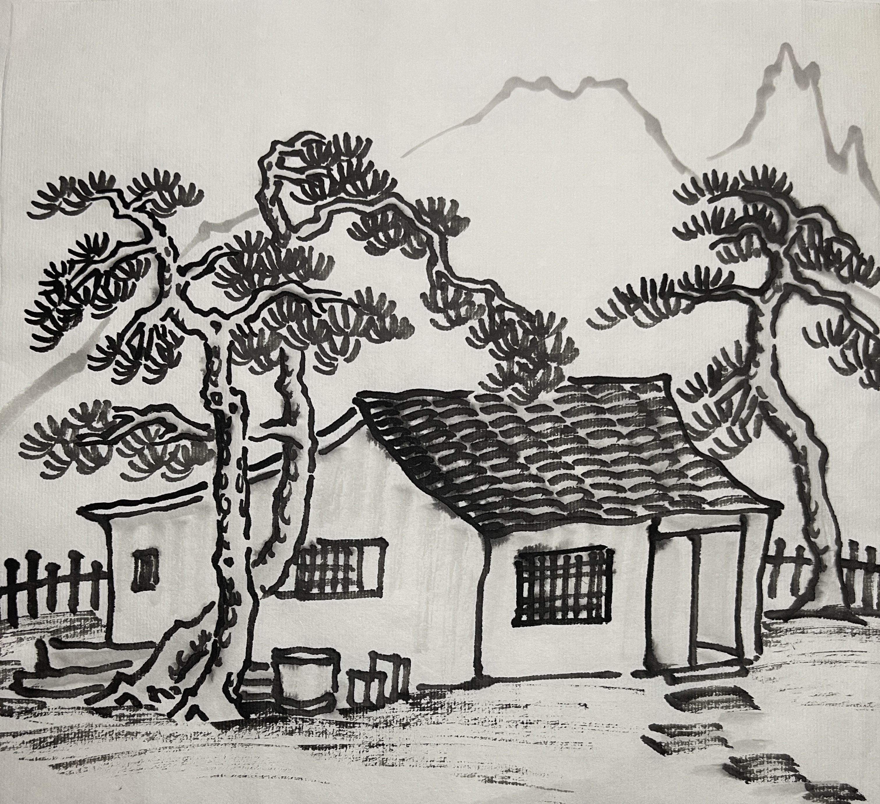 素描山水画 素材图片