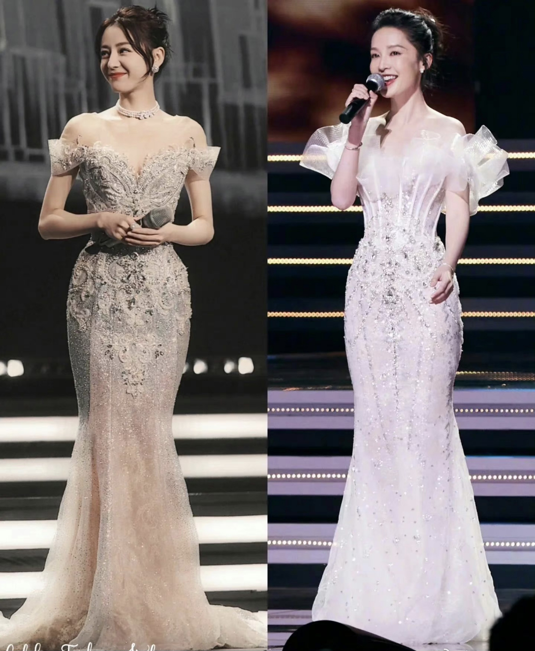 迪丽热巴和李沁穿同类型的包臀鱼尾裙,迪丽热巴赢麻了,不捂胸大胆展现