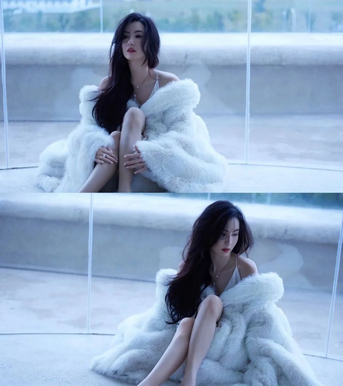 张柏芝香肩半露,皮草加身,一袭长发 柳飘飘