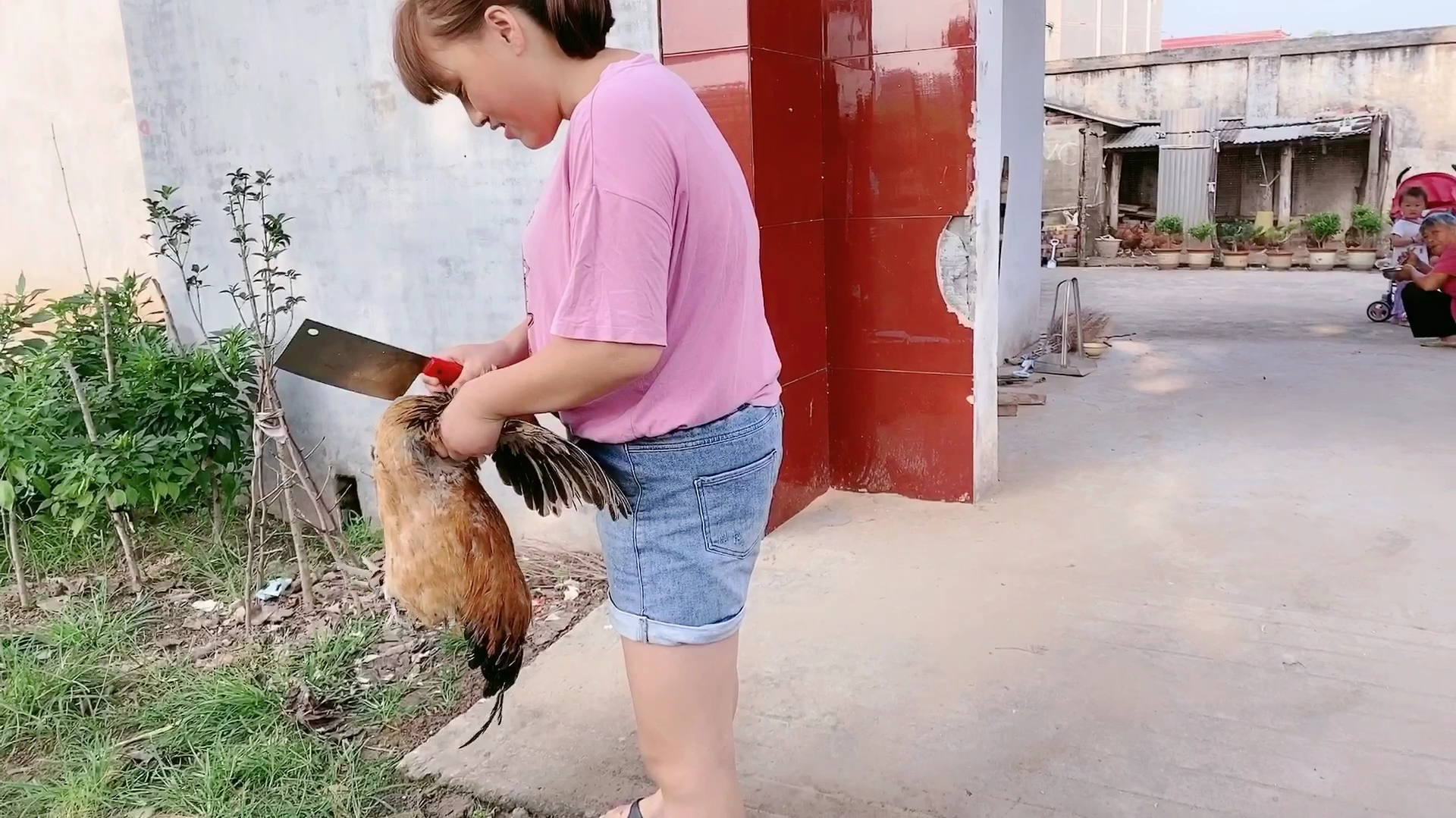 老实的媳也有彪悍的一面!我都不敢杀鸡!她唰唰两下子搞定!