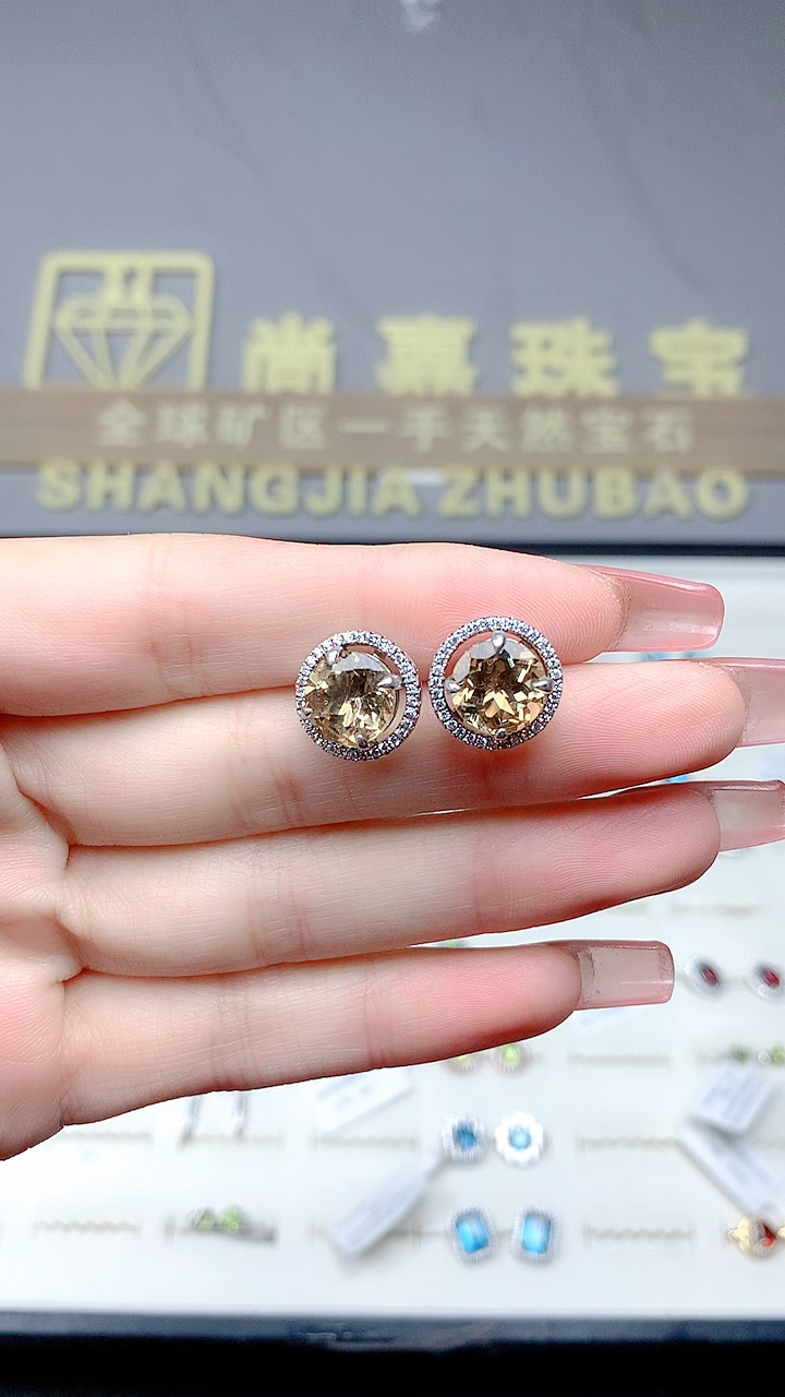 天然黄水晶耳钉