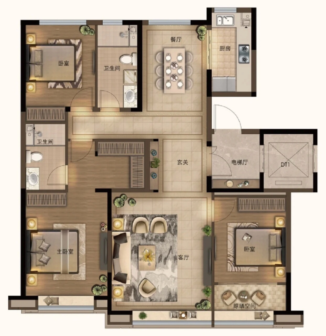 130方的四叶草户型,此户型有两个不足,一个能改进,另一个改不了.