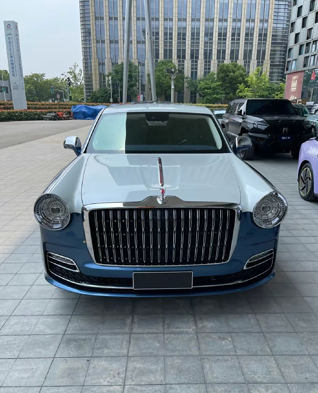 最新一代领导座驾红旗l5,蓝白双拼,立标红旗,价格不重要,要的是大国