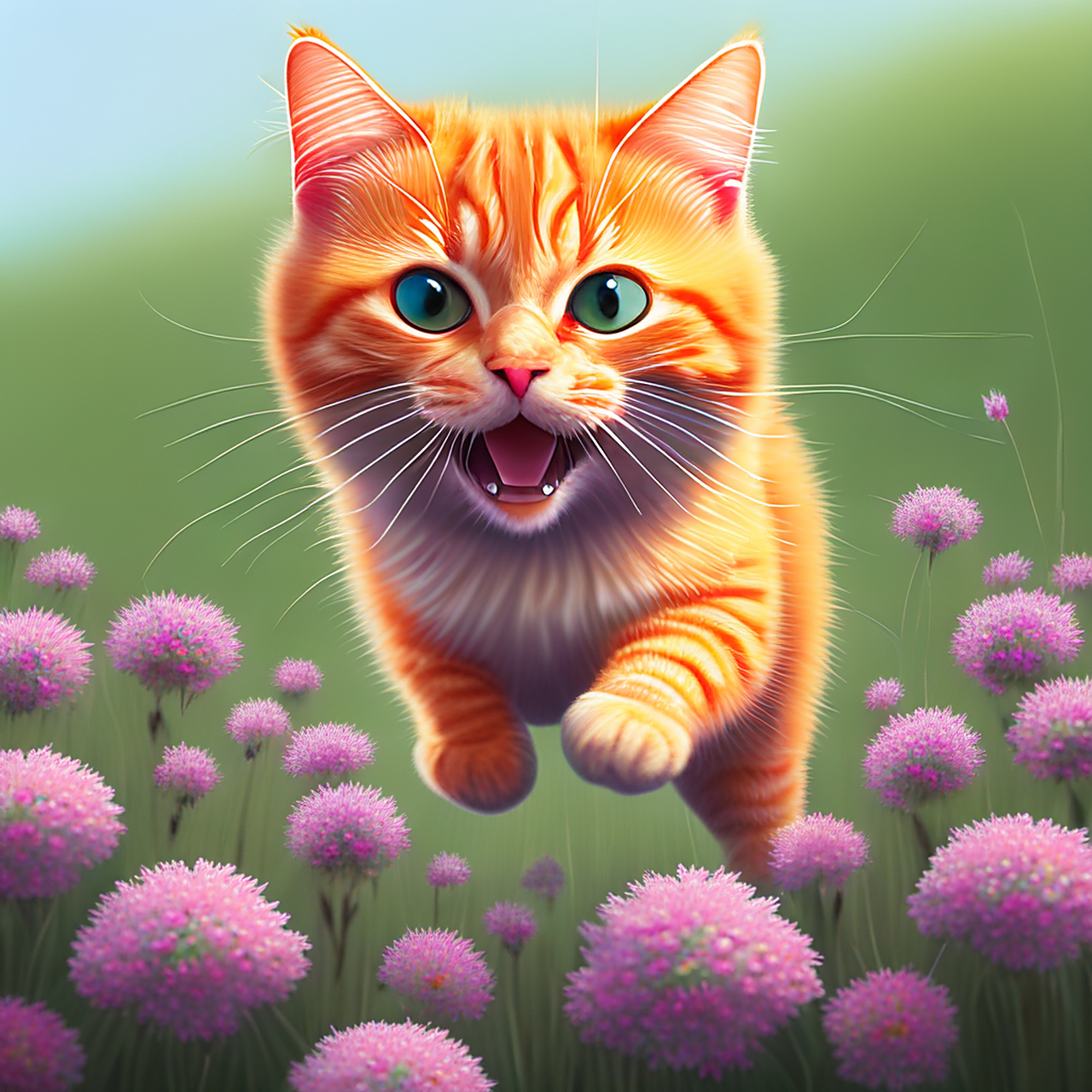 百度ai绘图黑科技# #ai绘画# #猫咪# 一只胖胖的橘猫在花海中玩耍