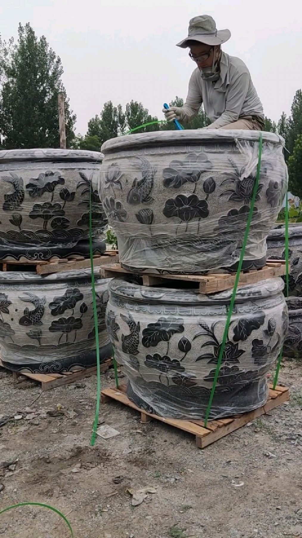 石雕鱼缸花盆庭院大理石水缸门海