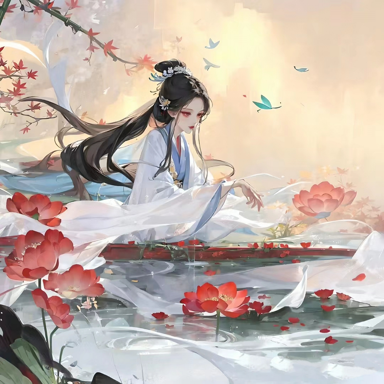 仙女抚琴,素手轻扬,醉人芳华