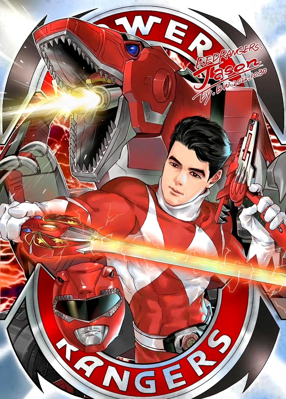 画师八望创作的一组特摄剧美版《恐龙战队》人物插画,抓住了人物的