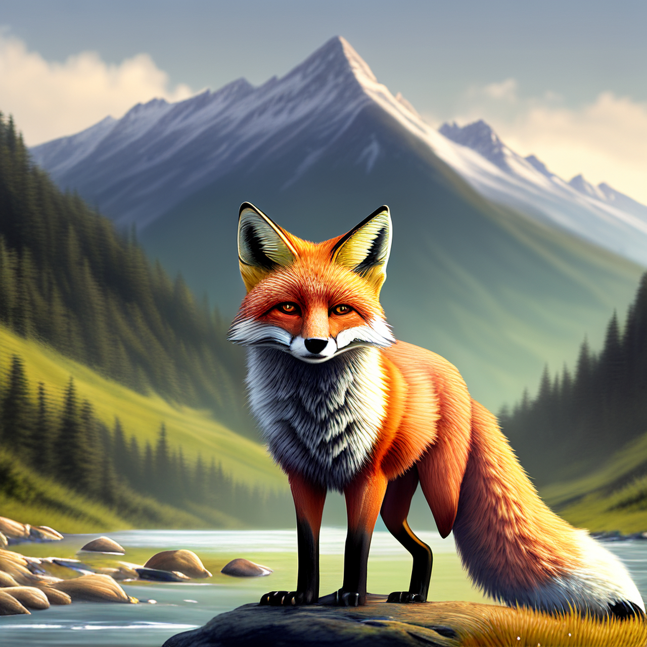 山谷里的小狐狸,用百度黑科技制作,色彩动人.#百度ai绘图黑科技