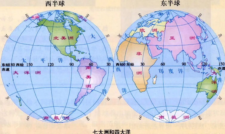 世界七大洲八大洋简图图片