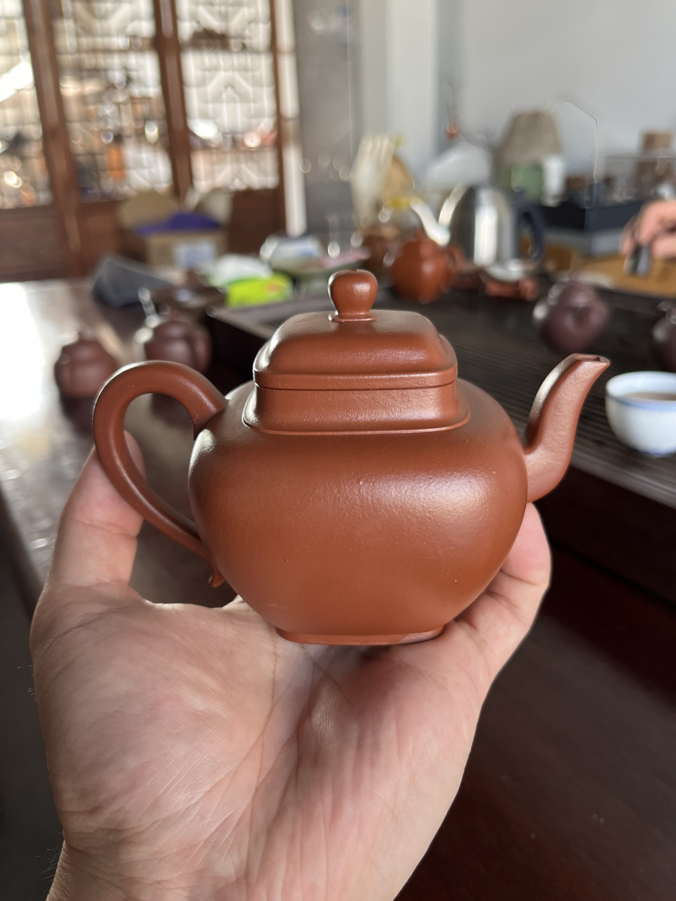 许建锋老师 小红泥高升四方 精工#紫砂壶# #全手工#  泥料好,形体相当