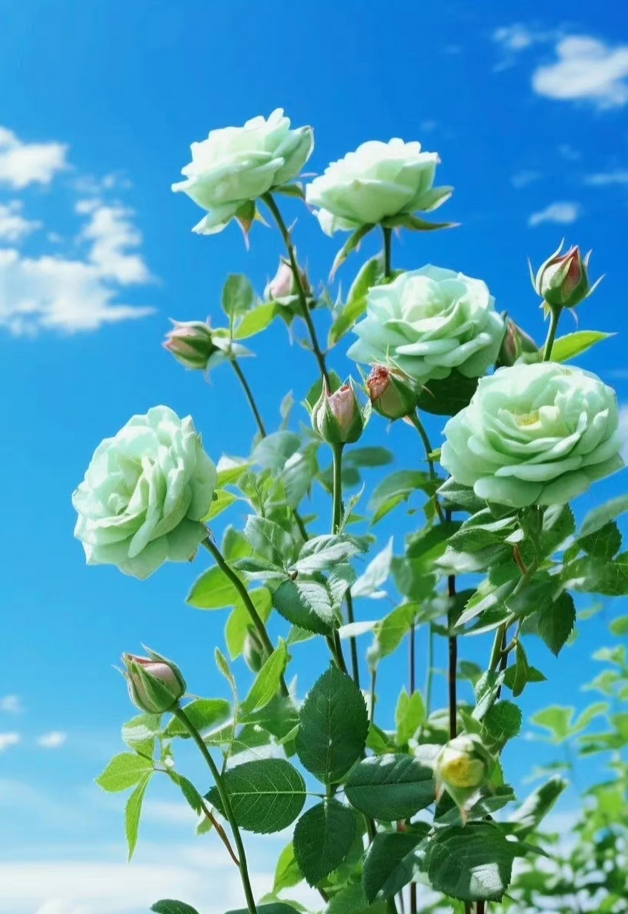 蓝天下浪漫的玫瑰,美极了!令人陶醉,好喜欢这一抹的色彩!