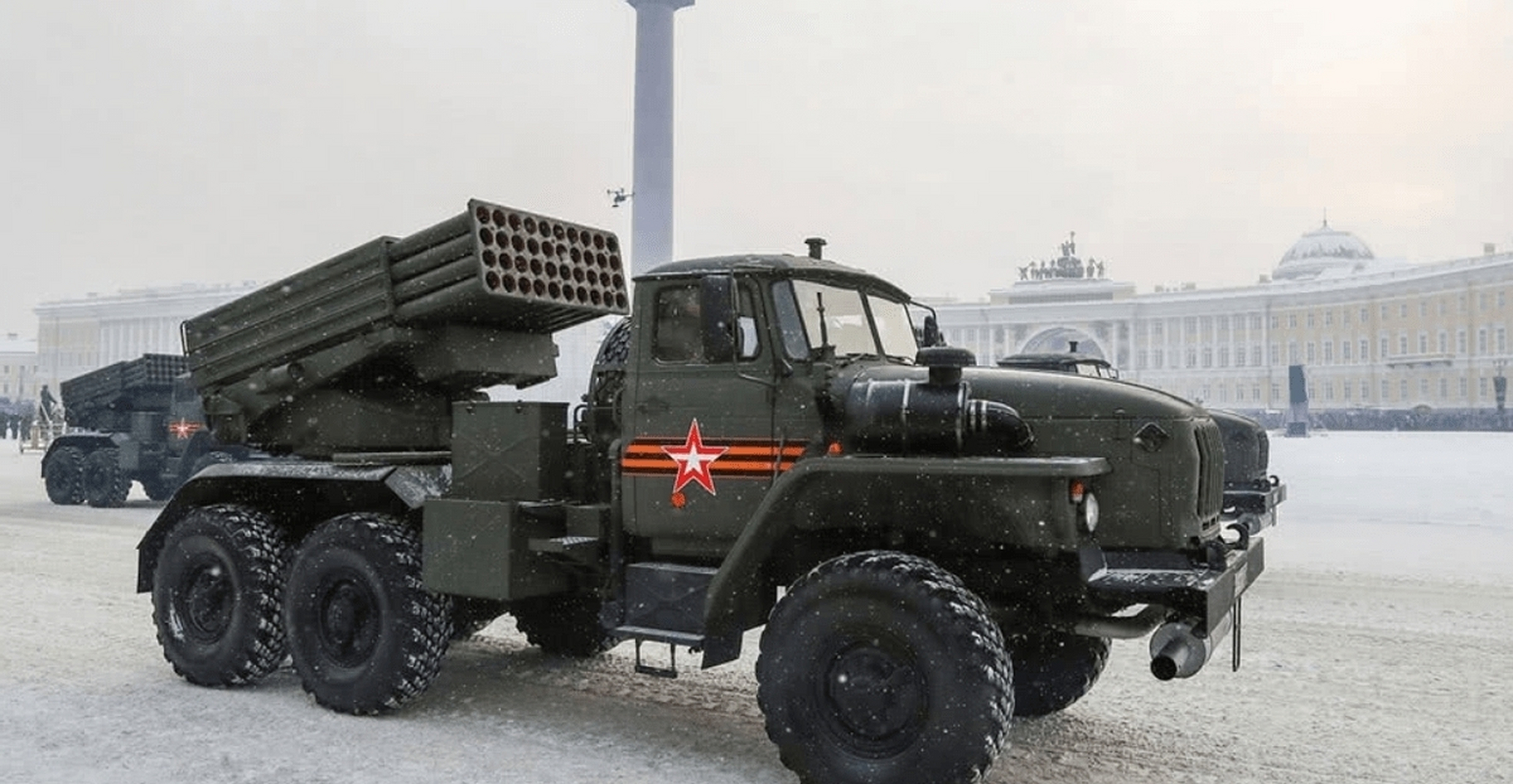 一辆俄军的bm21"冰雹"多管火箭炮在掩体内蓄势待发,结果乌军的一发