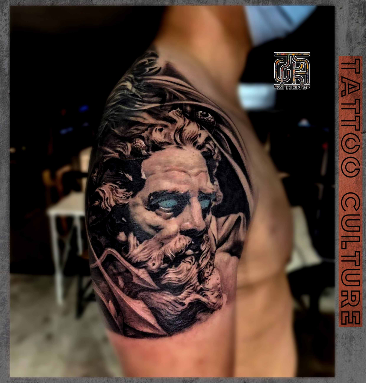 子恒刺青# 海神:波塞冬.写实风#遇见艺术