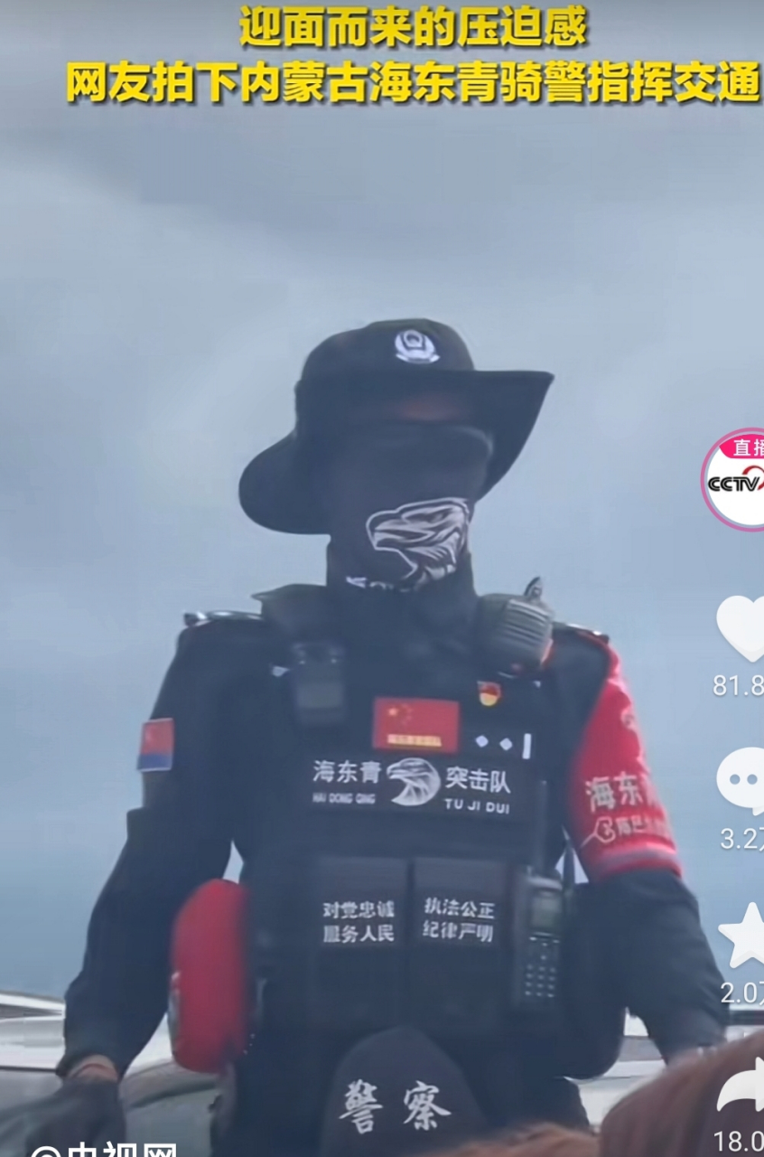 迎面而来的震慑感,网友拍下海东青骑警指挥交通,酷[得意]