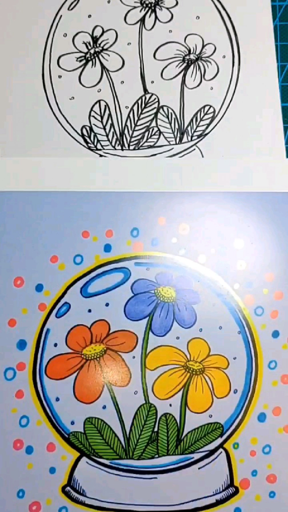 一起来画水晶球儿童画创意画女神节主题母亲节主题简笔画小花