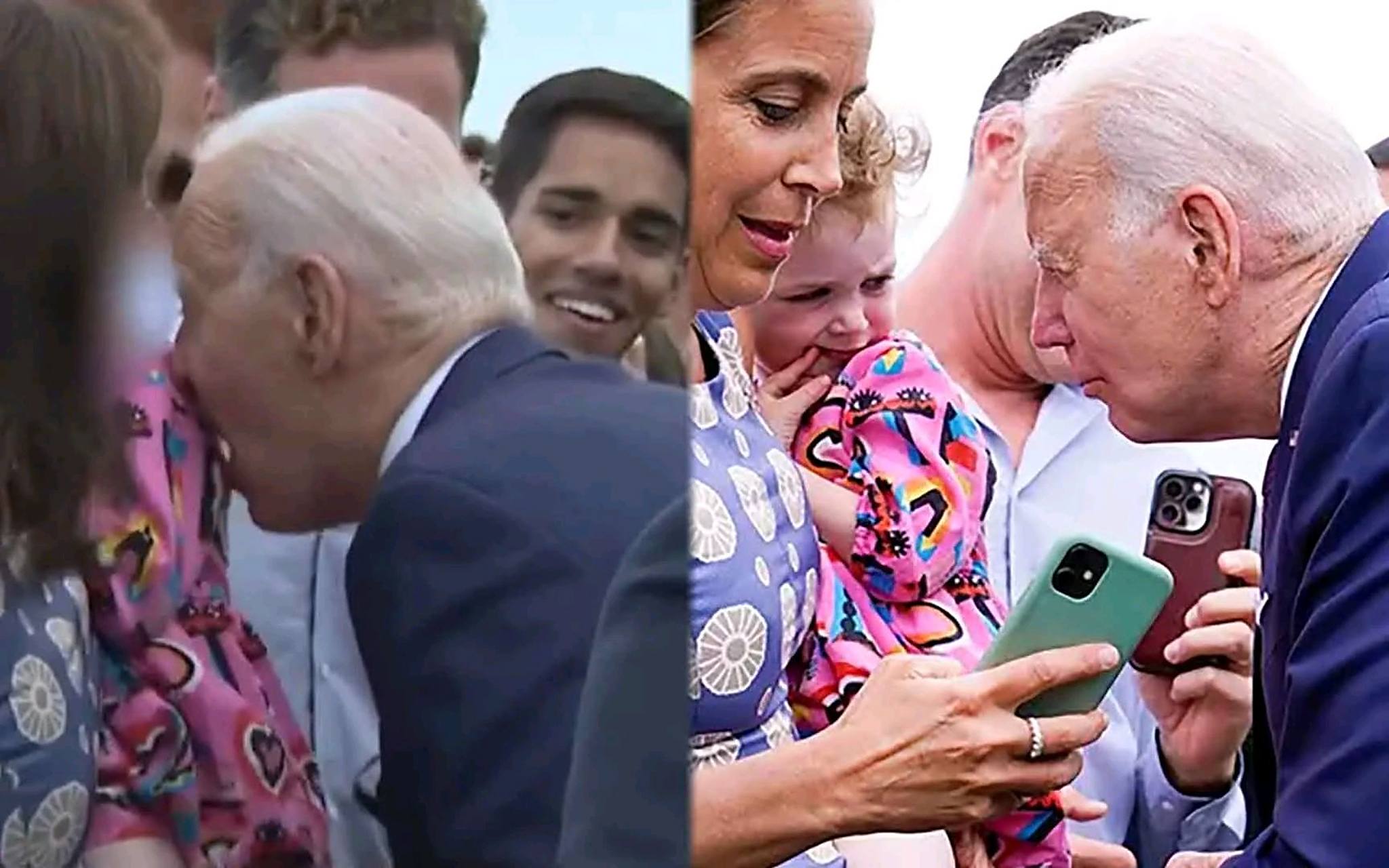 后者似乎很抗拒,不停扭动身体以躲避拜登.#小女孩躲避拜登亲吻互动