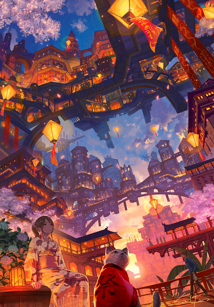 二次元#  万家灯火时! 画师:kaitan