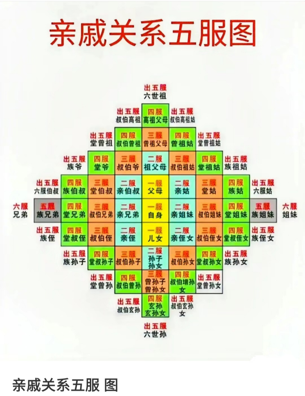 姐妹,叔伯侄子侄女,叔伯孙子孙女,堂伯叔等; 四服我数不过来; 五服我