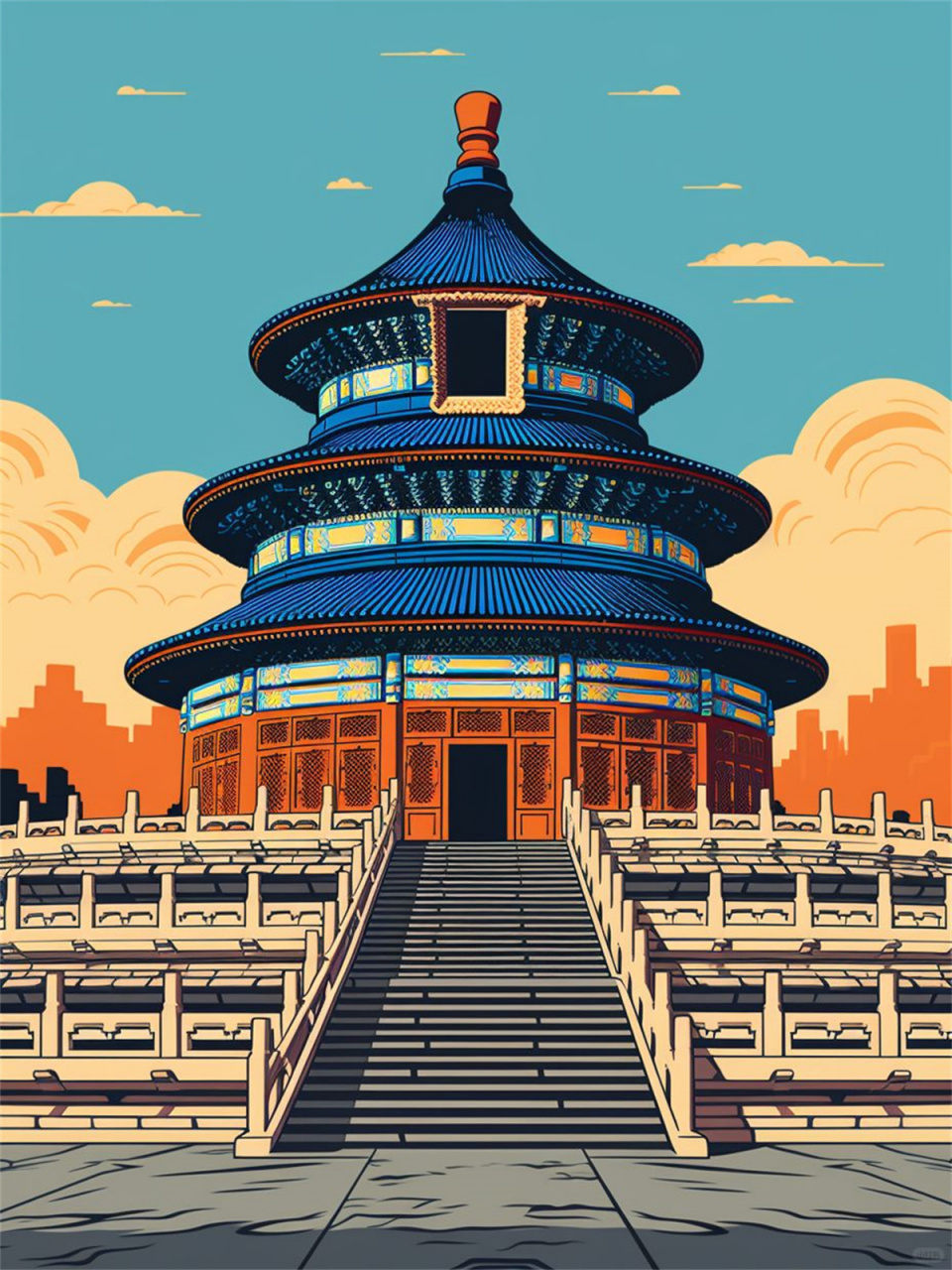 midjourney绘图 | 天坛公园  lino cut of chinese traditional