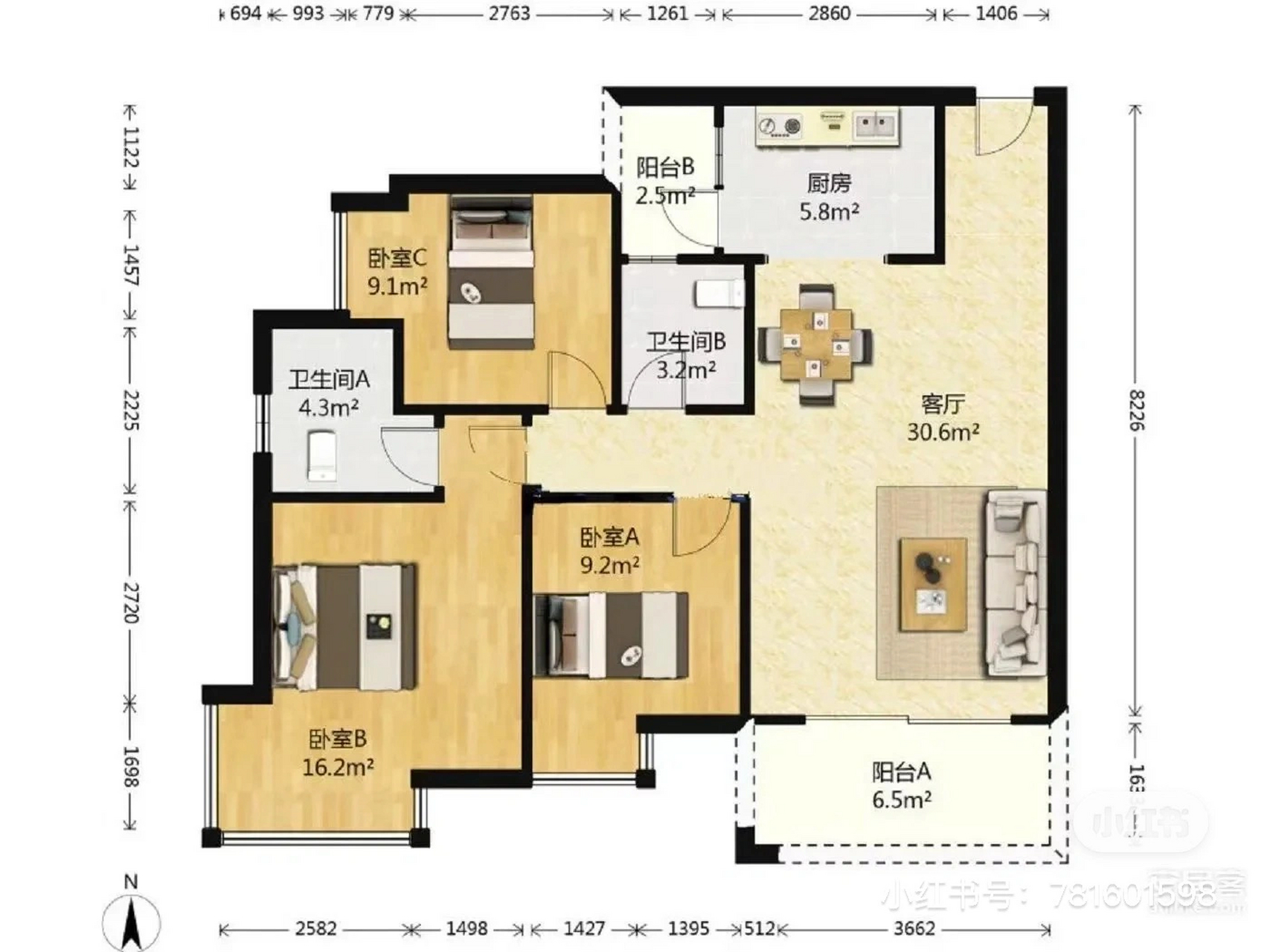 建面108平,套内89平 三室一厅一厨两卫(附上户型图) 真的是自装的,没