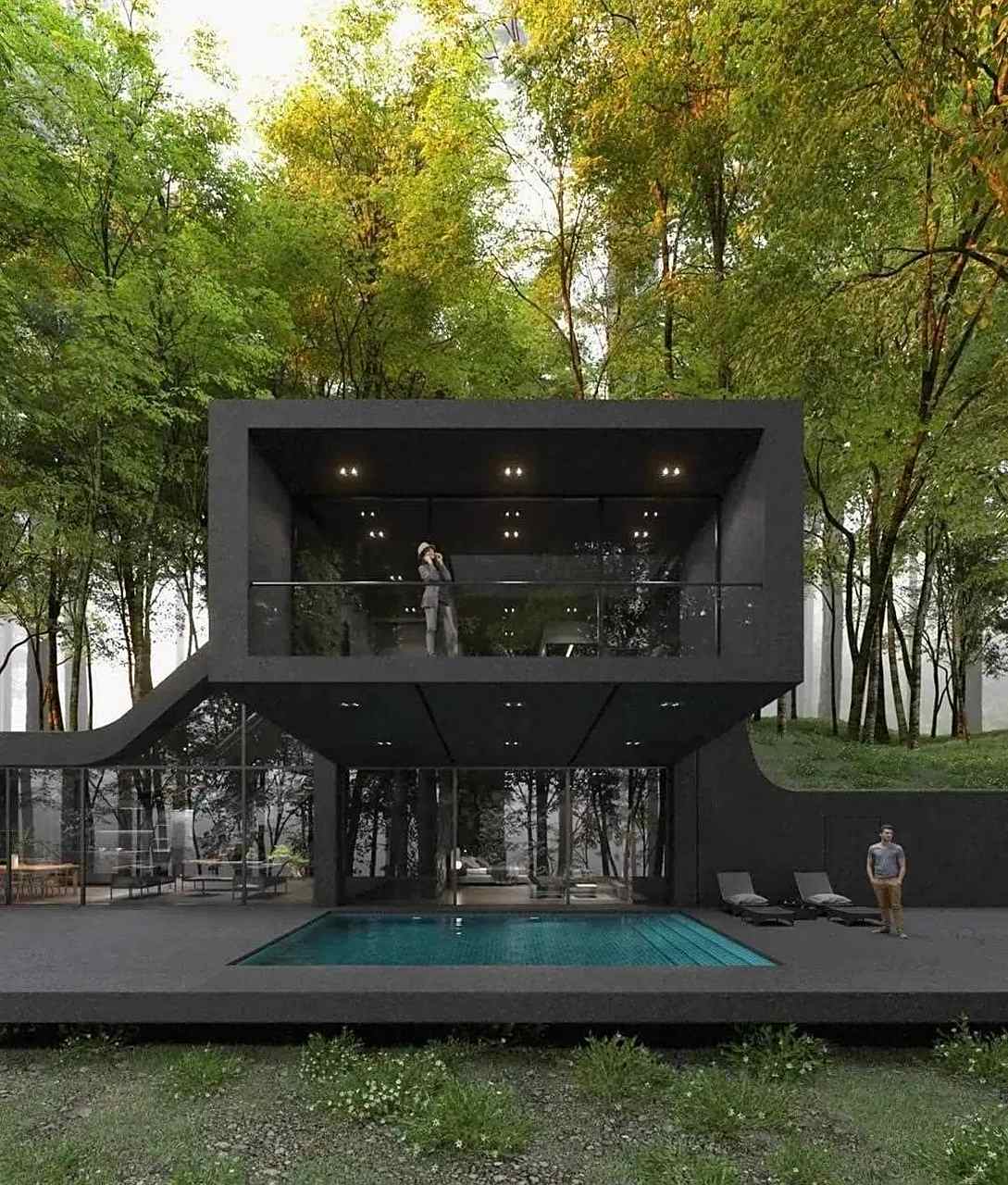 森林中的钢结构度假建筑设计,与自然融为一体,很隐蔽[嘘]