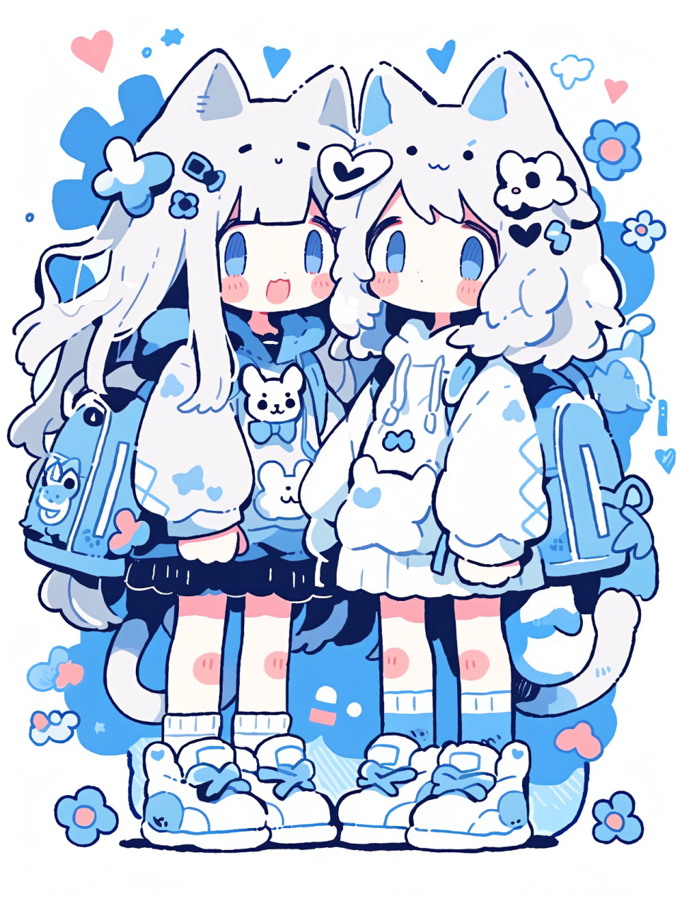 粉粉哒猫系女孩闺蜜合影  在midjourney的默认模式下,我们创造了一个