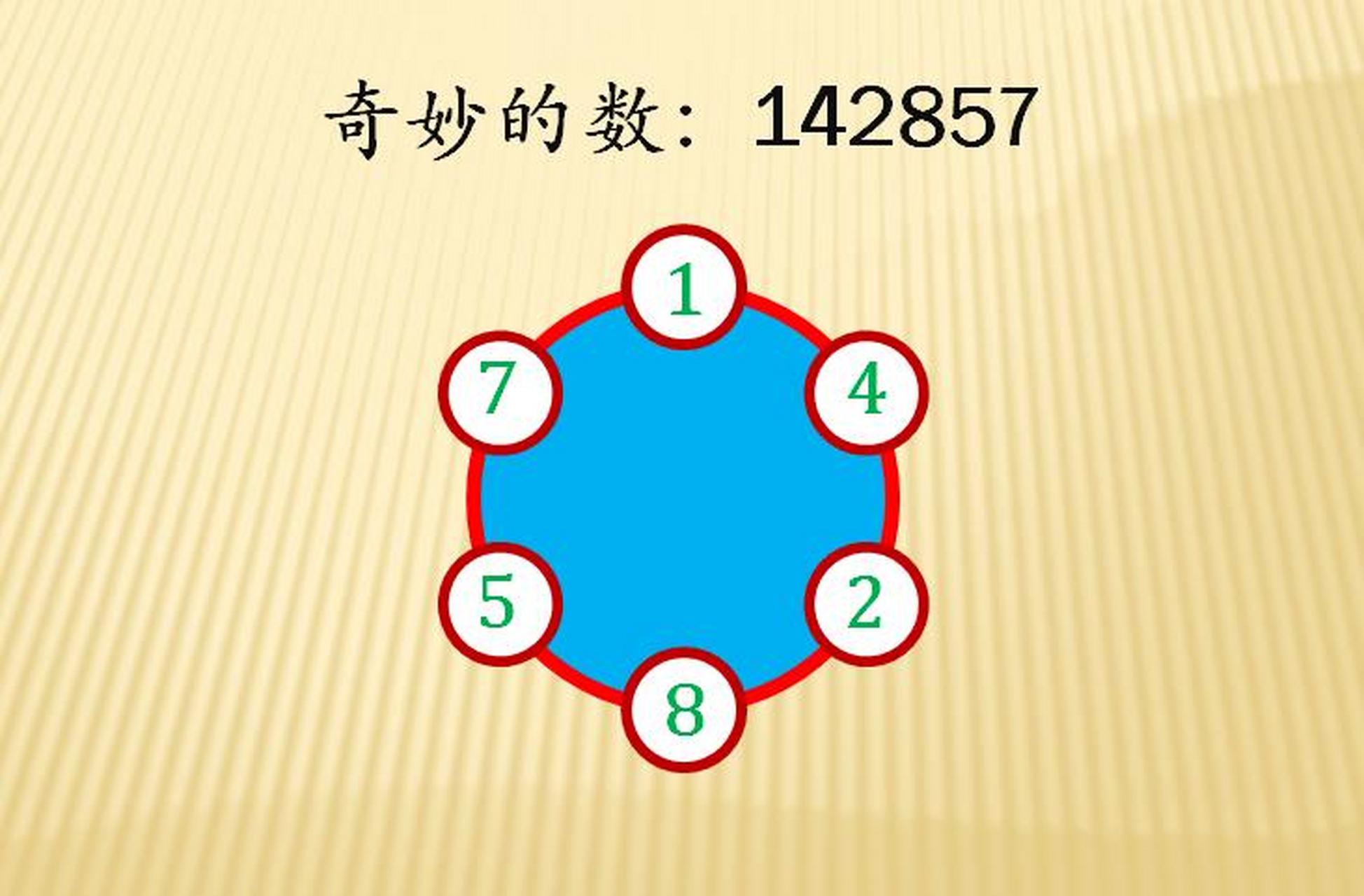 奇妙的数:142857  有人把这个数称为"走马灯数",这个名称很形象.