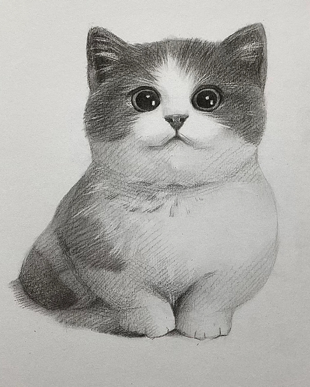 超可爱小猫咪画法  这里用到的工具有:马利素描炭笔,樱花橡皮,纸巾