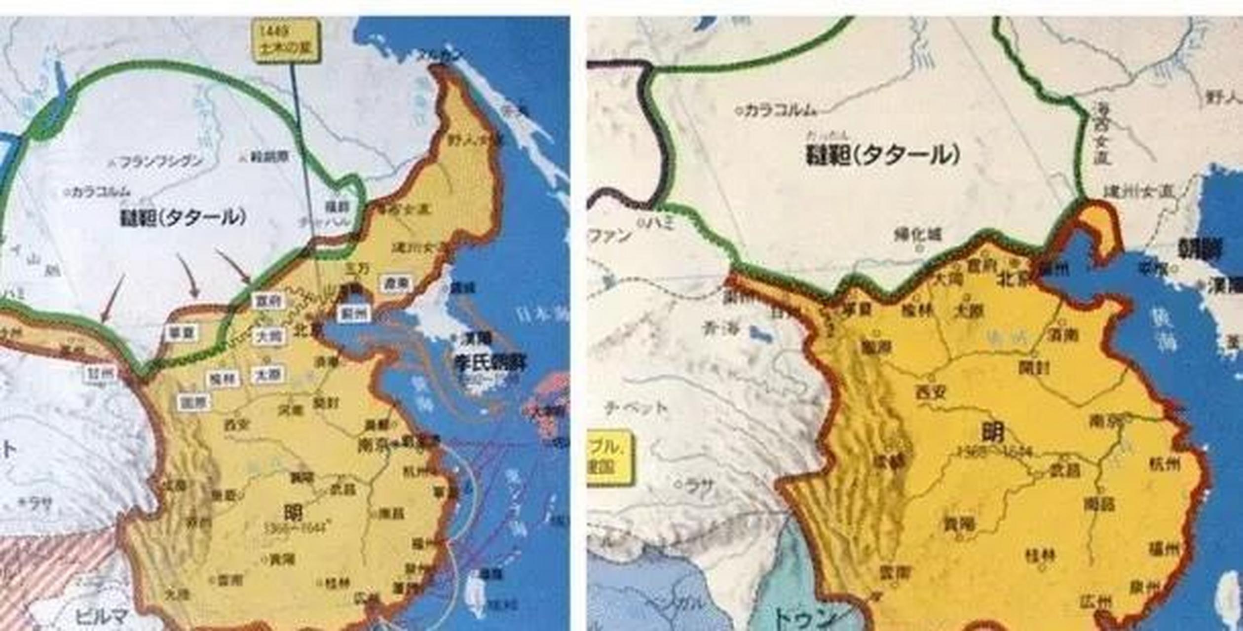 日本教科书中大明帝国的疆域图.