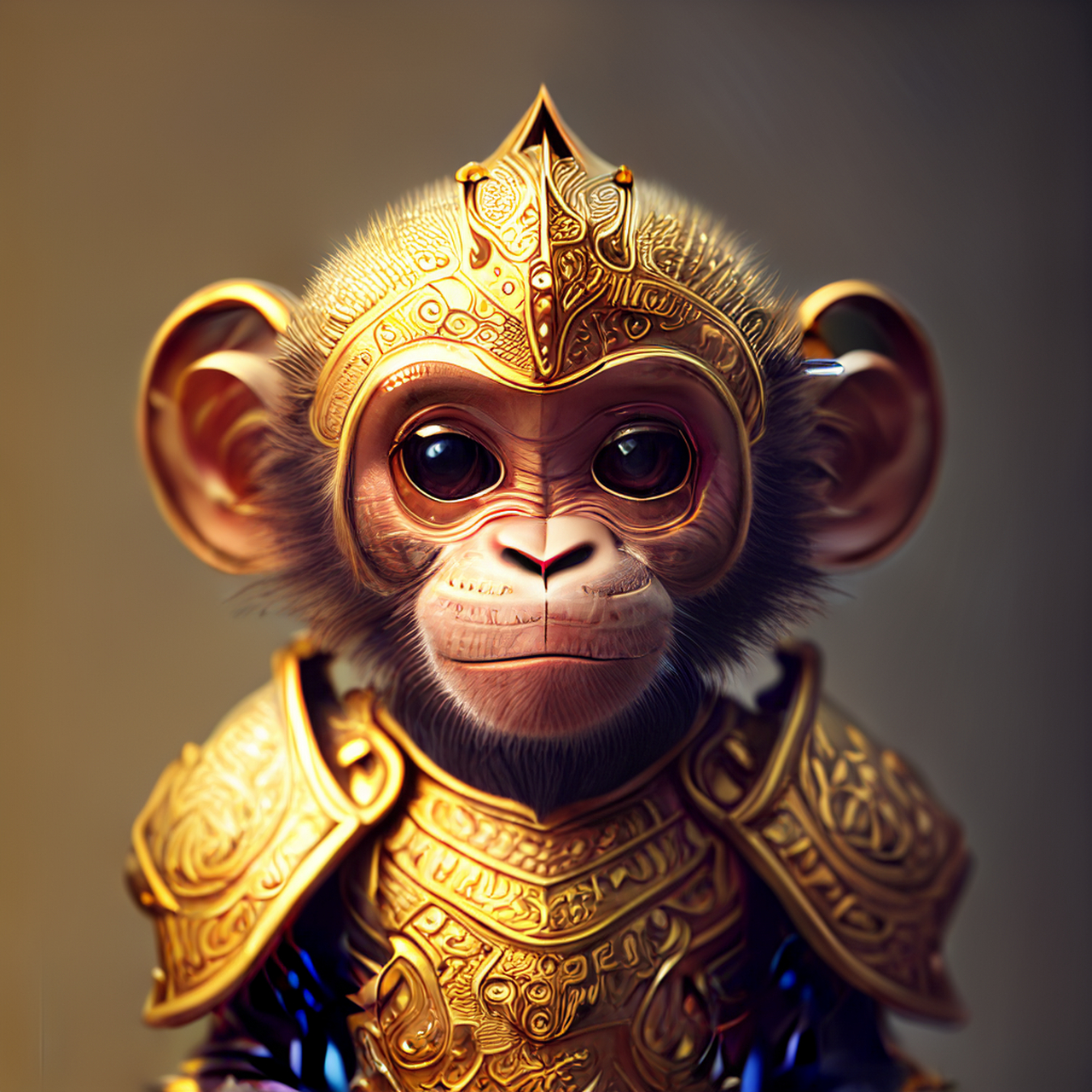 猴子在金色的盔甲,中国十二生肖,肖像,精细细节的盔甲,复杂的设计
