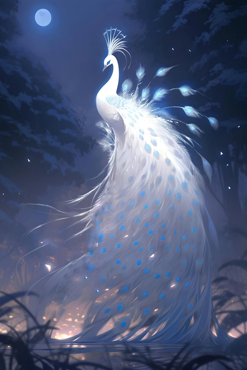 绘画素材:白孔雀变身  在神秘的世界中,白孔雀是一种充满魅力和神奇的