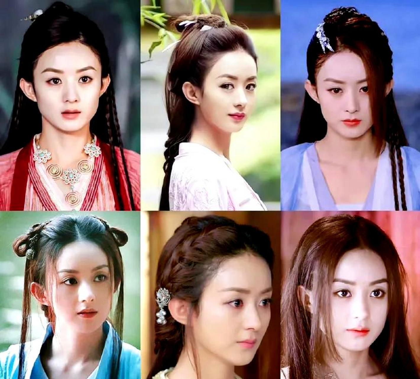 赵丽颖在演出《楚乔传》时,展现了许多不同的编发造型.