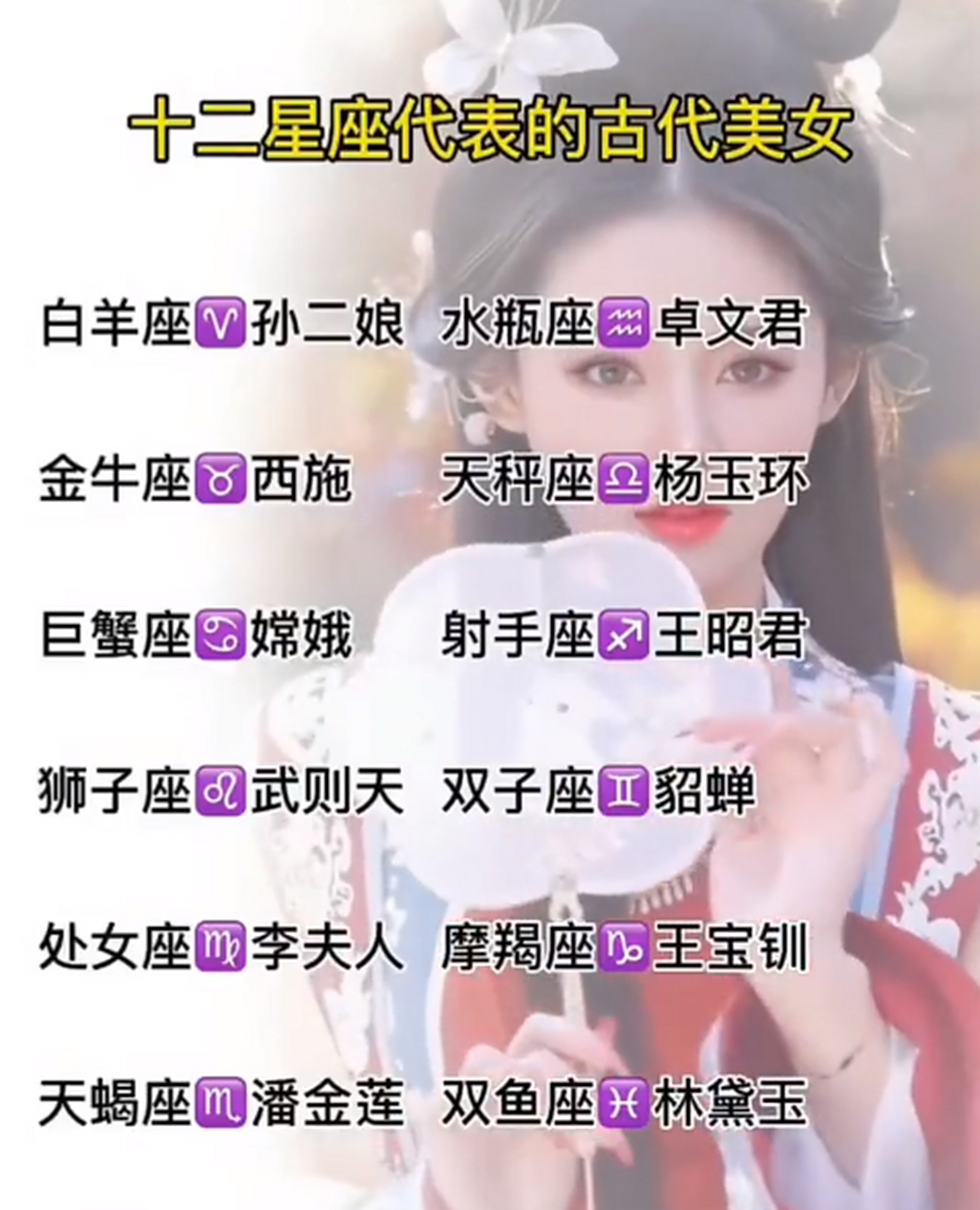 12星座代表的古代美女 #十二星座之双鱼座# #星座# #12星座