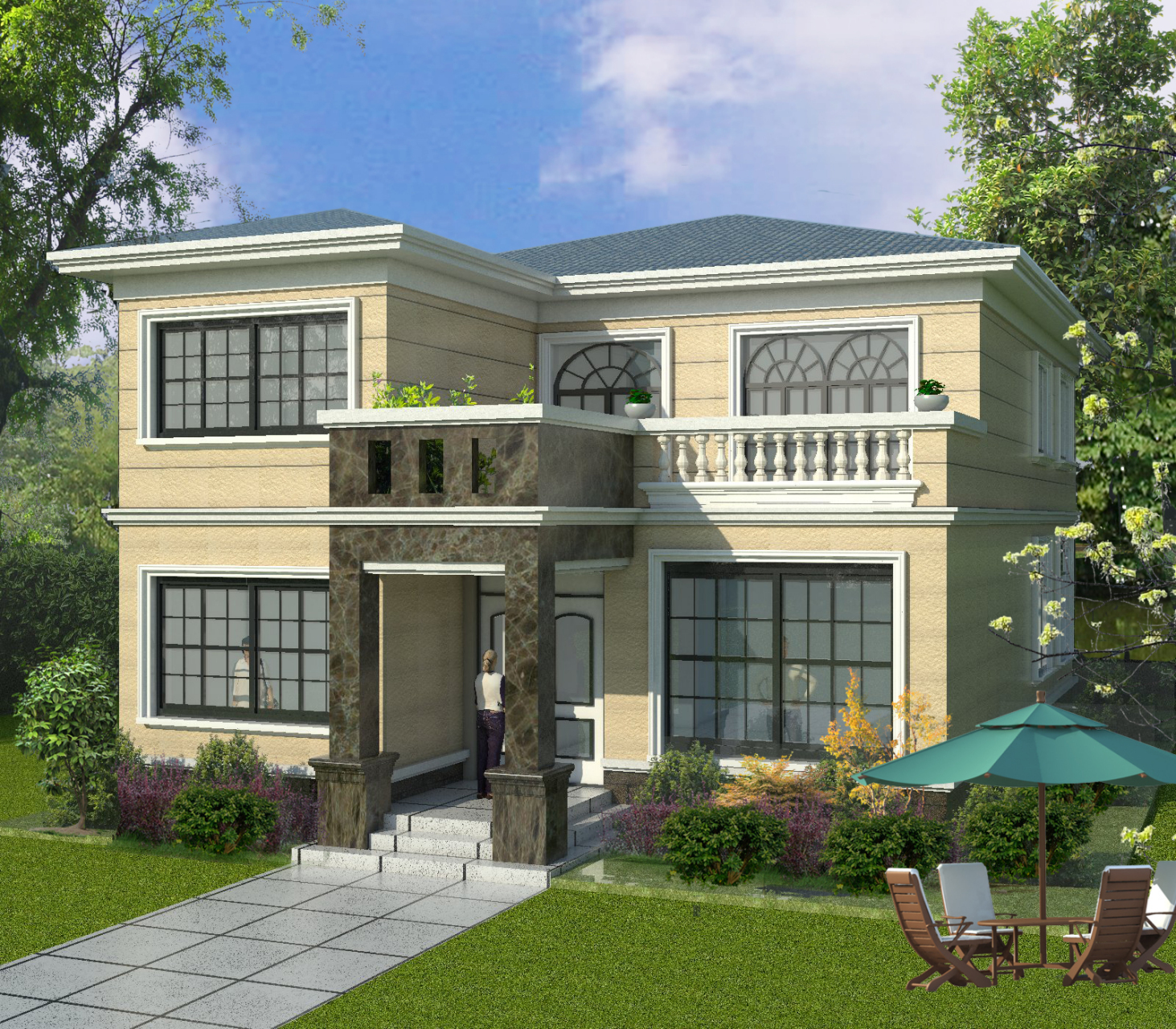 湖南耒阳农村自建房别墅设计案例赏析【cjl0117】 本款为两层别墅