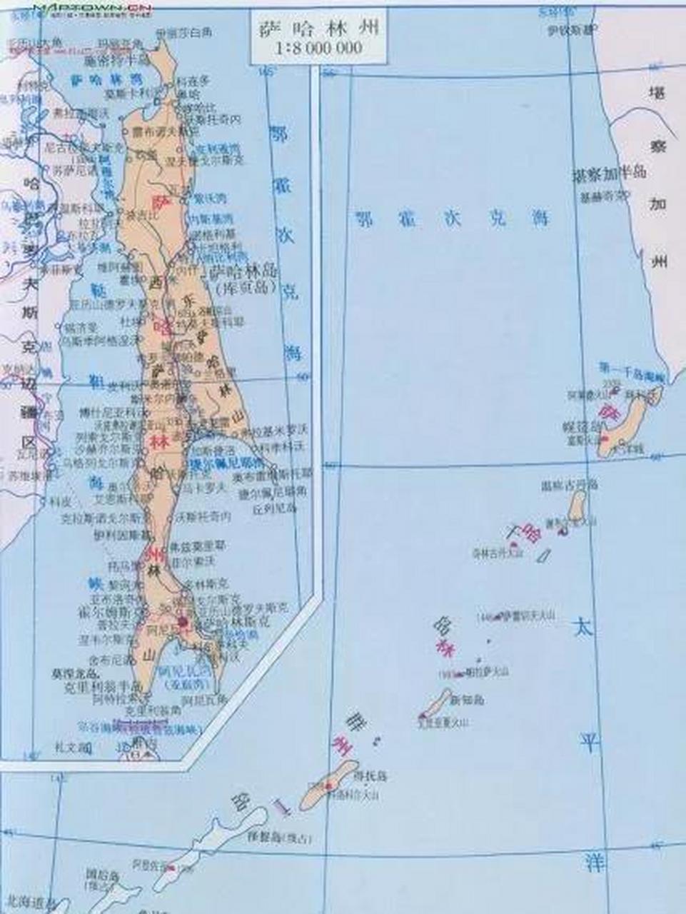 库页岛,旧称苦叶,苦兀,黑龙屿,面积76400平方千米,原是中国第一大岛