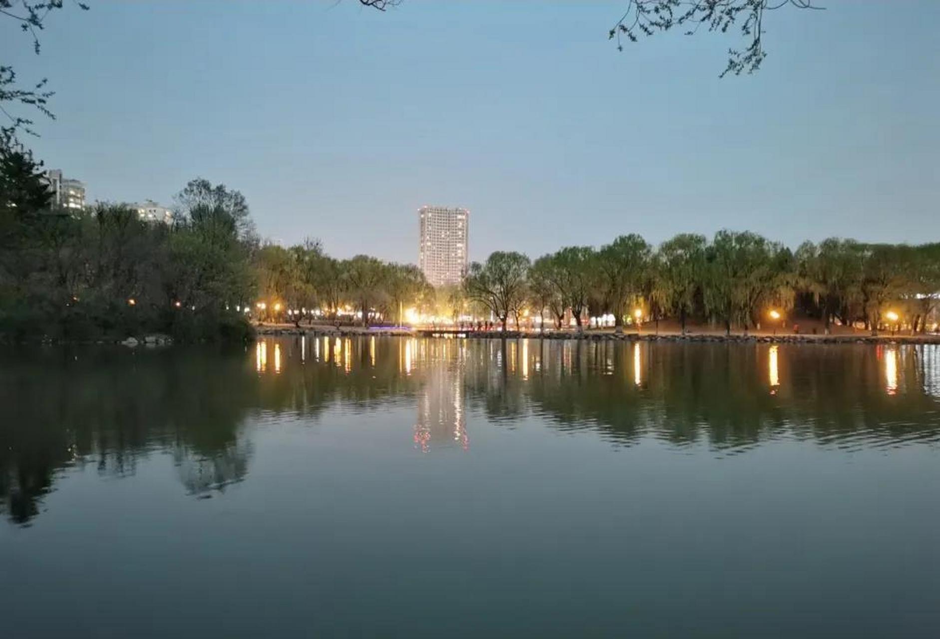 鞍山二一九公园劳动湖的夜色.靓丽的夜色妆点了这一光的世界.
