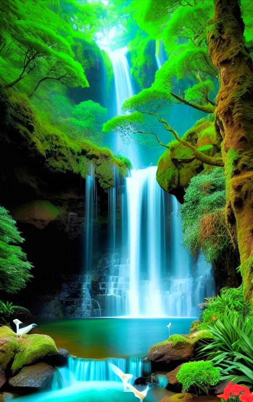 云雾山中山明水秀山谷间枝繁叶茂,流水潺潺,瀑布飞泻而下生活的美无处