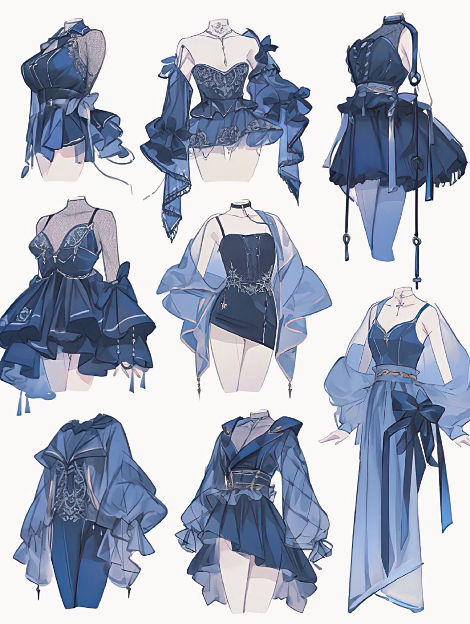 小裙子穿搭|服装效果图  展示了一系列的小裙子穿搭设计,每一种款式都