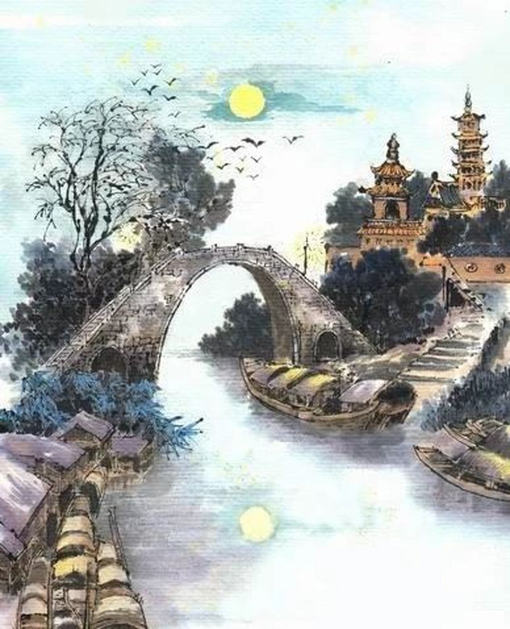 枫桥夜泊 张继 月落乌啼霜满天, 江枫渔火对愁眠.