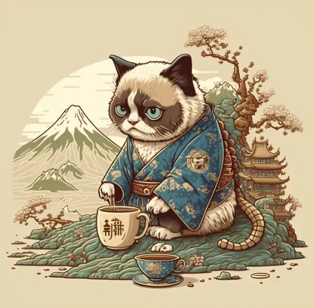 以日本主题的猫咪为灵感的设计元素,这些设计元素将日本文化和猫咪