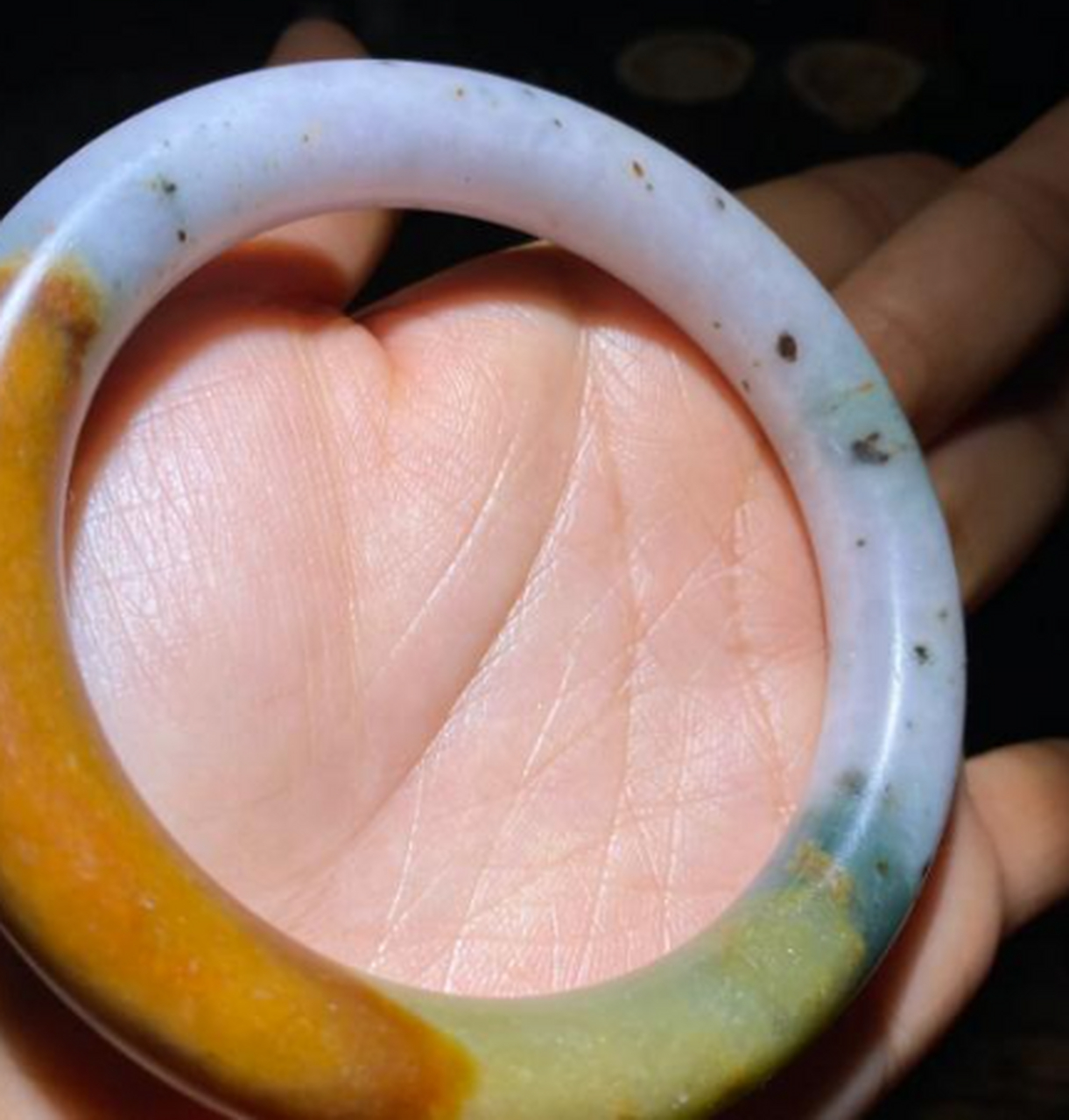 翡翠手镯##点击头像看直播# 岁月~多彩老翡翠手镯五彩斑斓红翡紫吕技