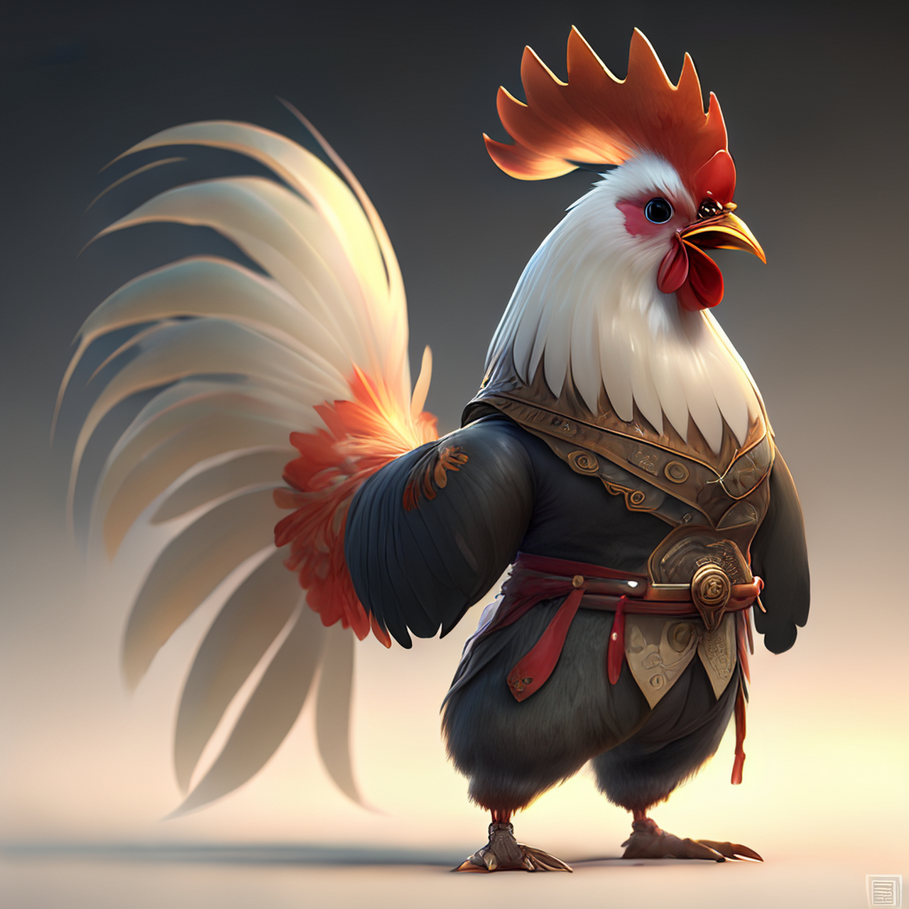 百度ai绘图黑科技#一个超可爱的小拟人鸡在中国汉服皮克斯风格,站立