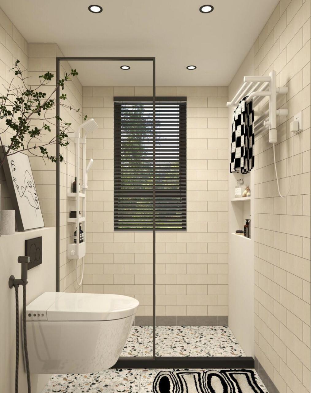 奶油系的卫生间太美了|谷仓门书架移门 [照相机]  卫生间书架谷仓门