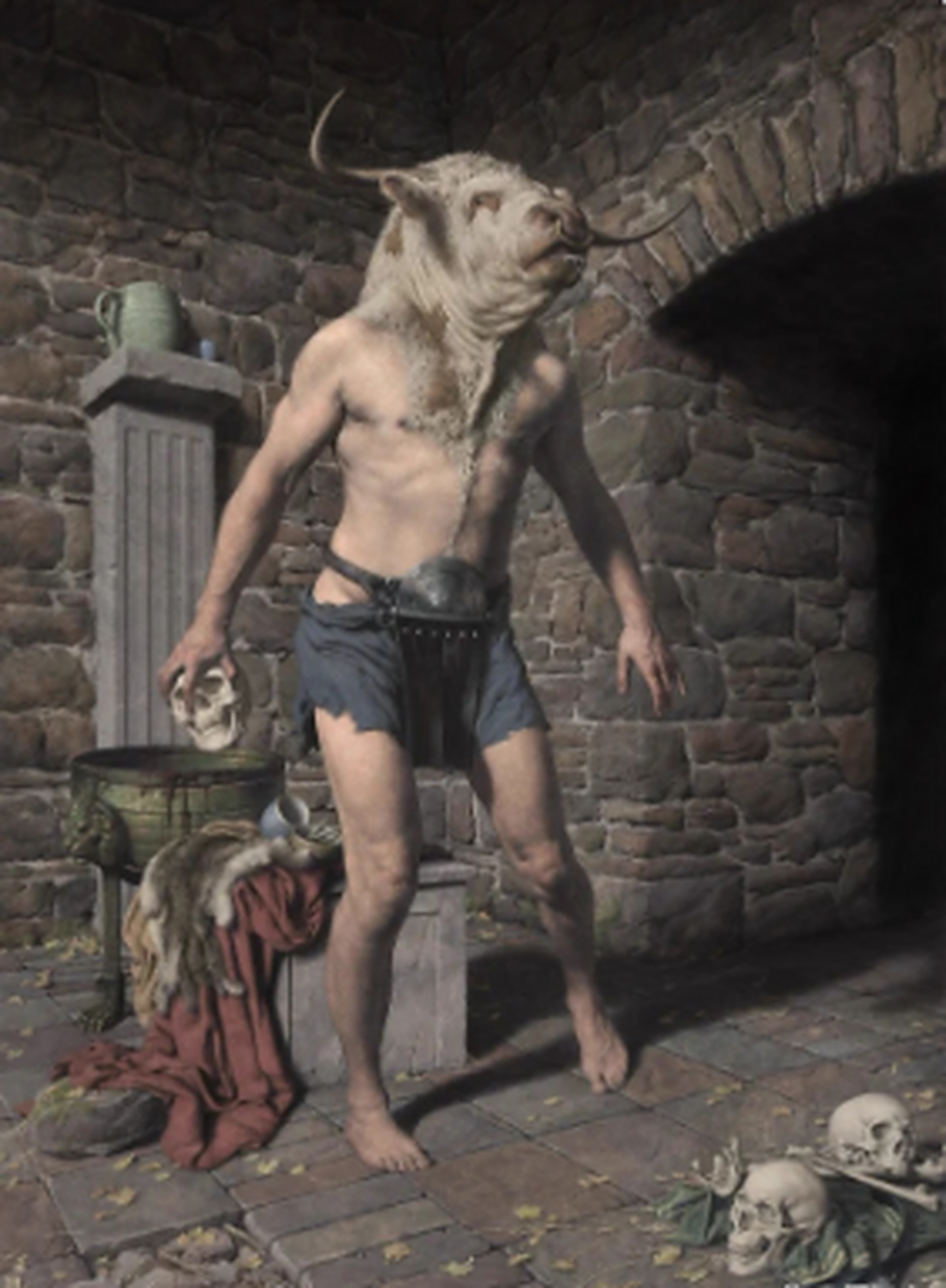 艺术家的想象力真丰富-牛头人身画.