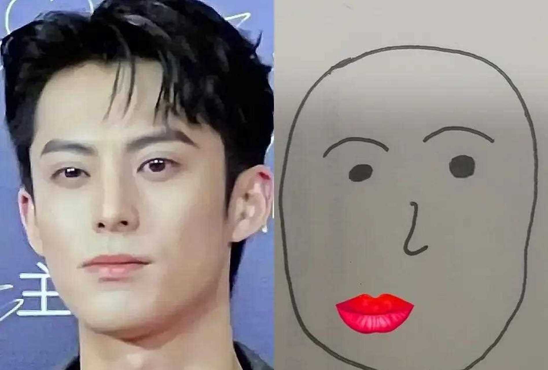 和一般人都不一样,一般人仅仅嘴是歪的,而王鹤棣整个下半张脸都是歪的