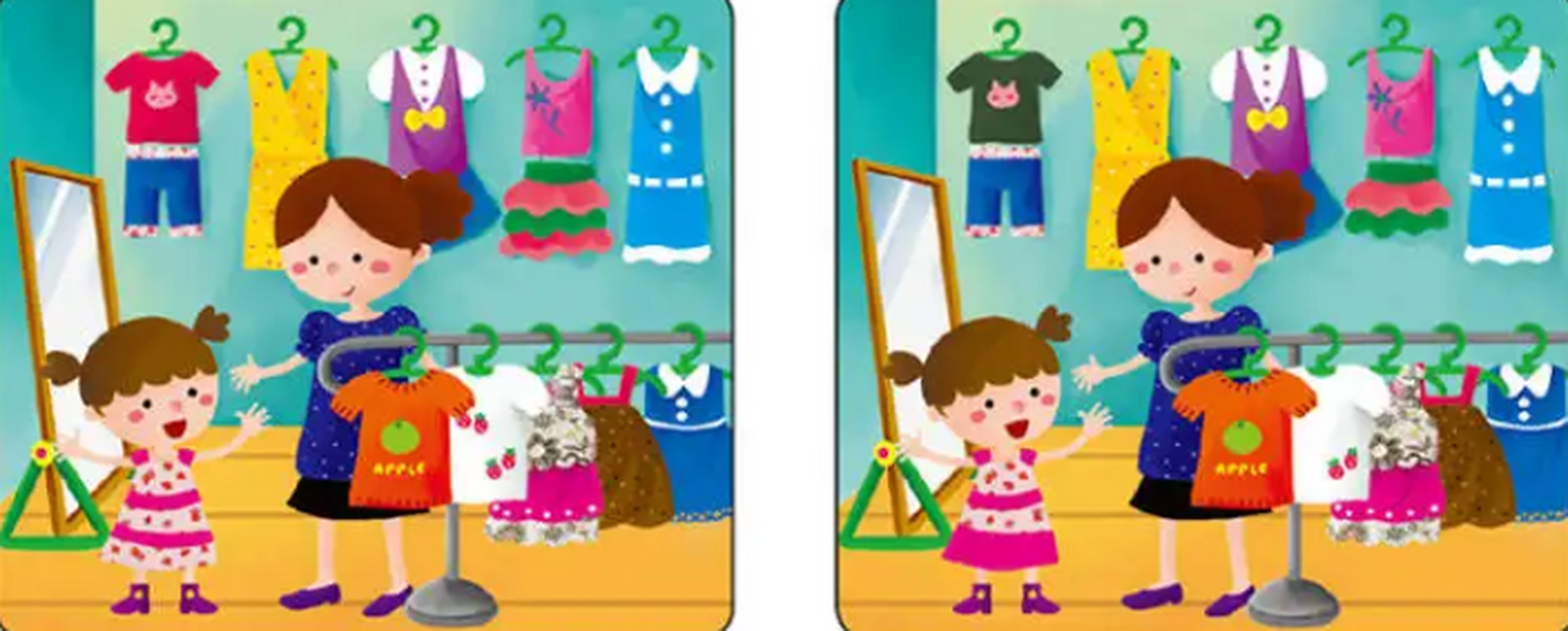 下图中的服装店中有几处不同,请你帮我找找不同吧