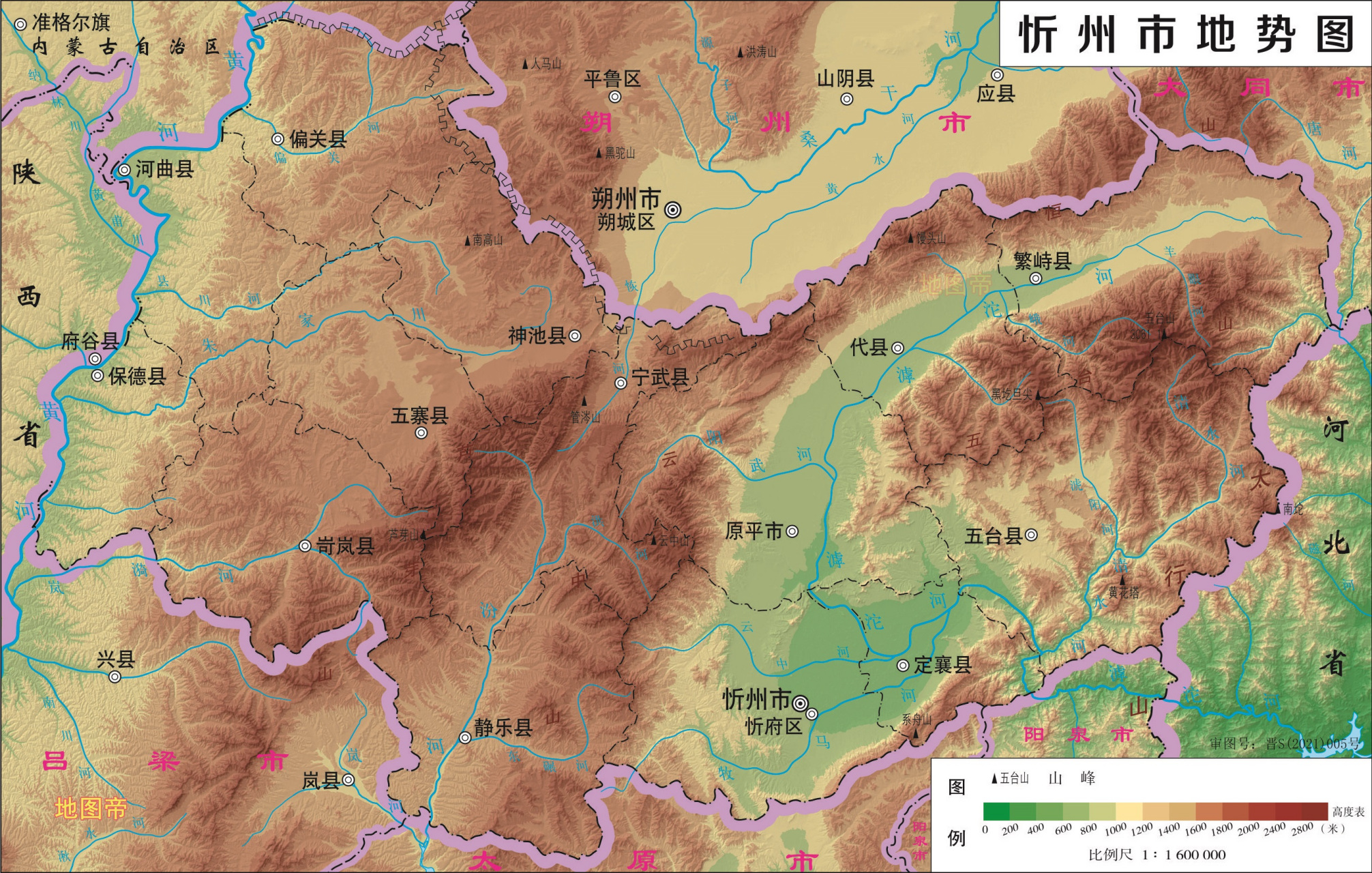 【忻州地形图 忻州市,古称秀容,位于山西省中部偏北,按顺时针方向