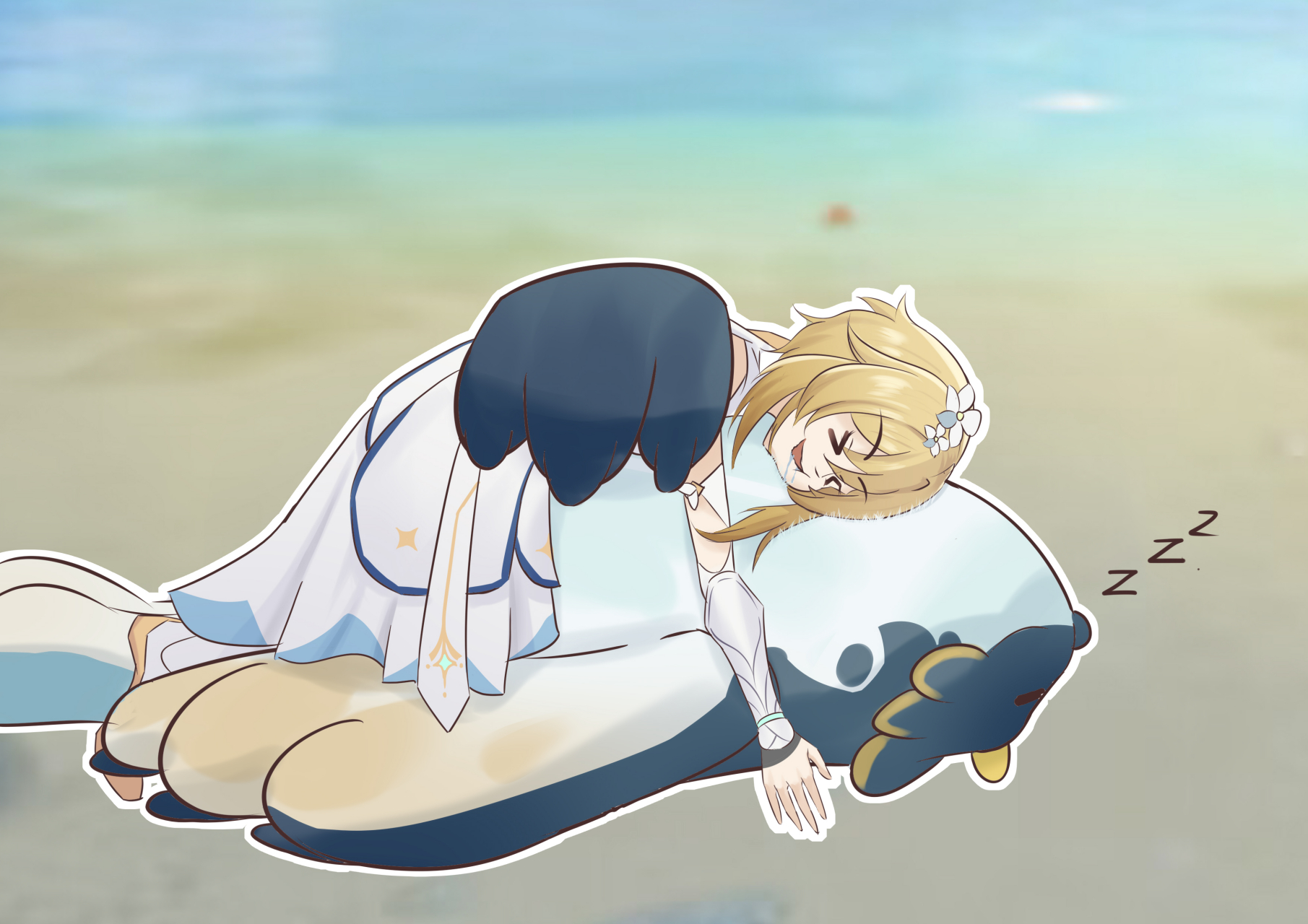 干脆抱着一起睡觉得了[温暖]#原神#  画师:偷糖狗