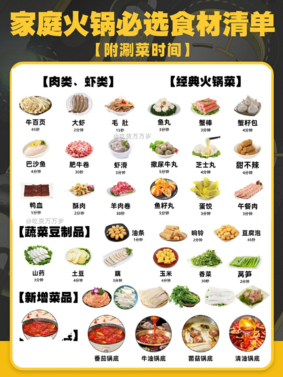 97家庭火锅必选食材清单,附涮菜时间表78	"冬天到了,是时候约着三